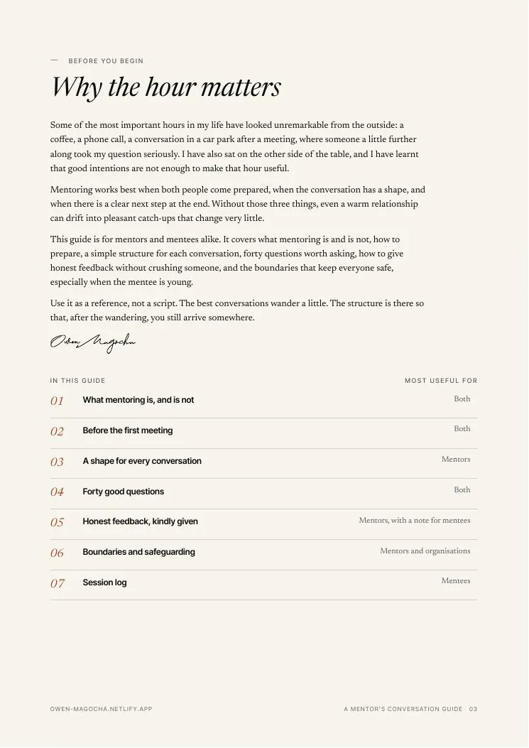 Sample page 1 of A Mentor's Conversation Guide