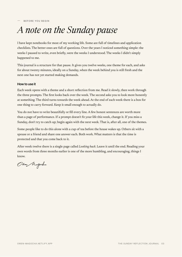 Sample page 1 of The Sunday Reflection Journal