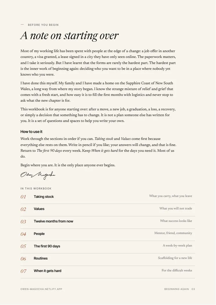 Sample page 1 of Beginning Again