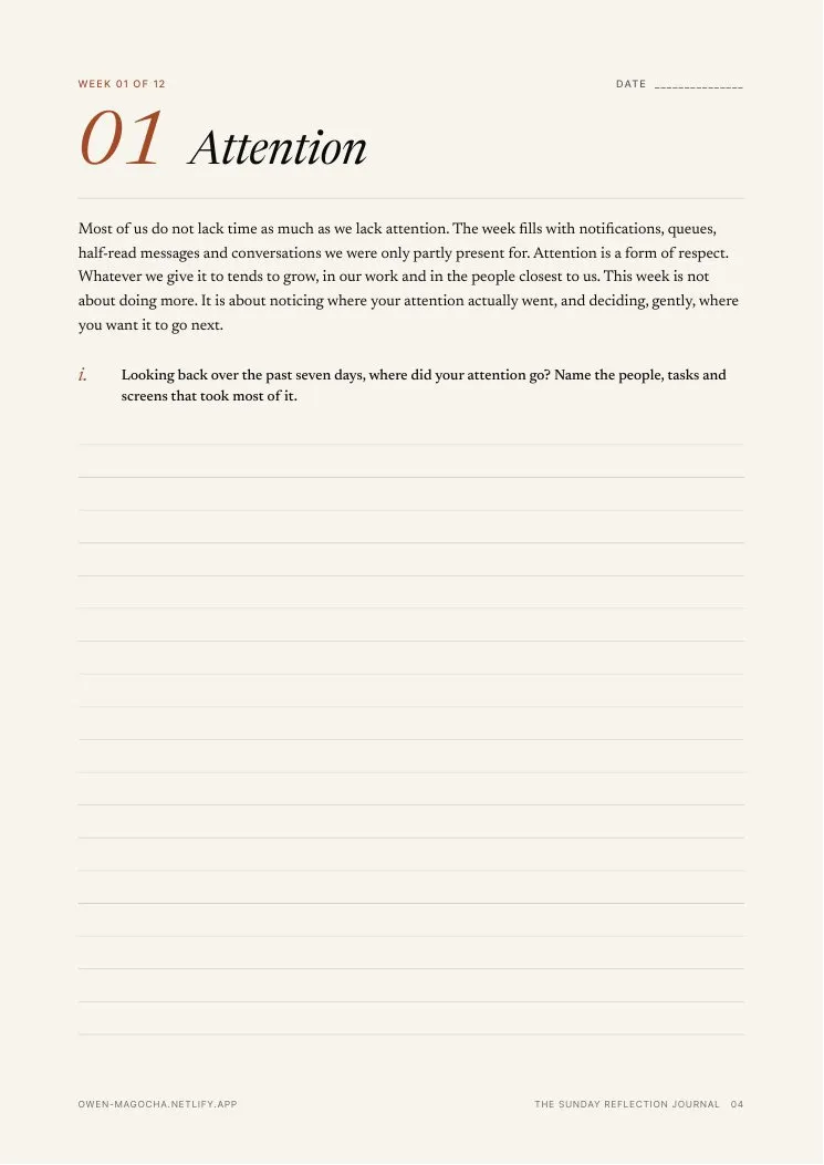 Sample page 2 of The Sunday Reflection Journal