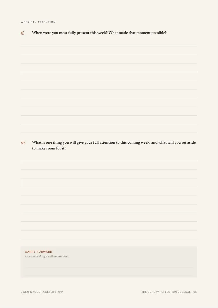 Sample page 3 of The Sunday Reflection Journal